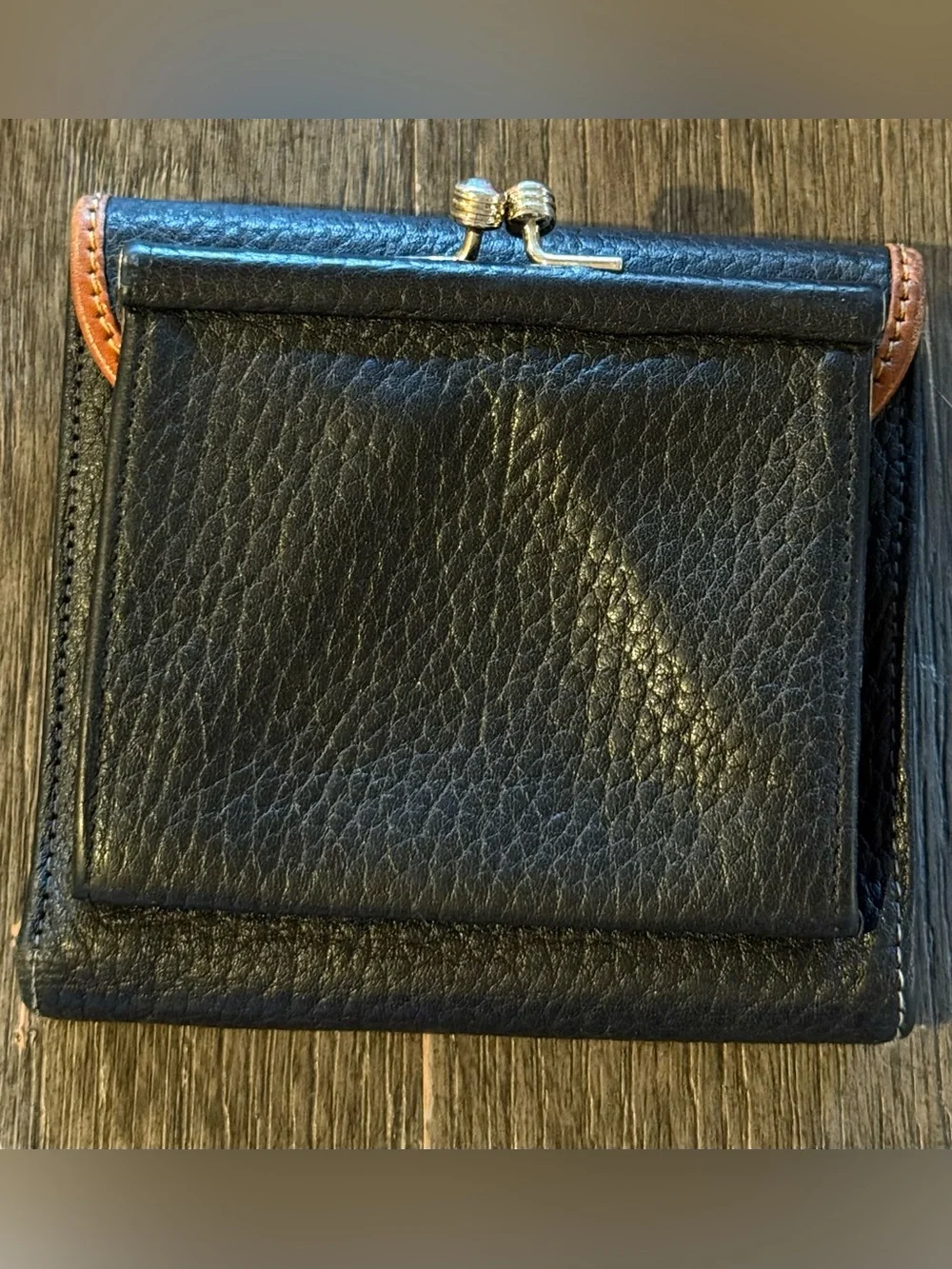 Dooney & Bourke Black Leather Wallet with Brown Trim